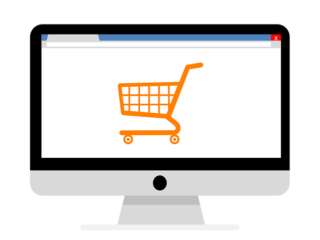 a graphic of a computer screen showing the image of a shopping cart