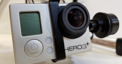 a close up photo of a gopro camera, attached to the gimbal of a cheap drone